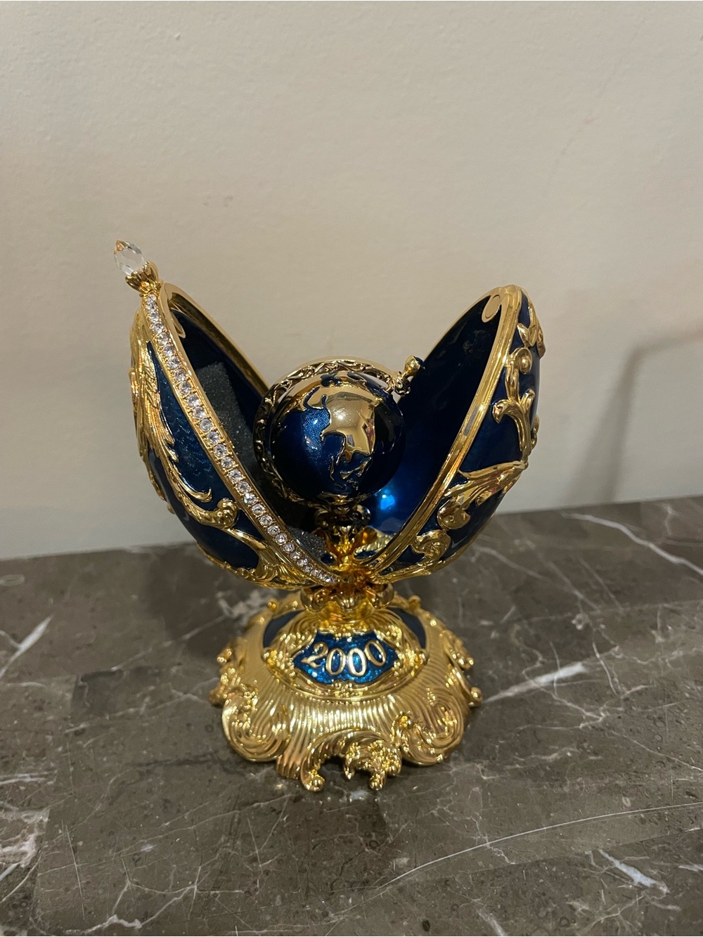 Vintage Joan Rivers 2000 Deep Blue Millennium Enamel Egg